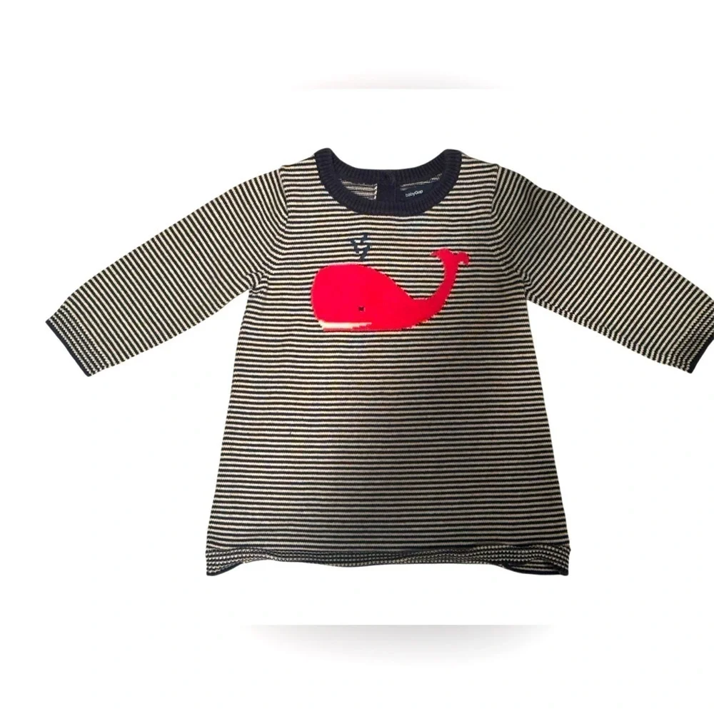 Baby Gap Navy White Striped Whale Sweater Knit Pullover Nautical 12-18M